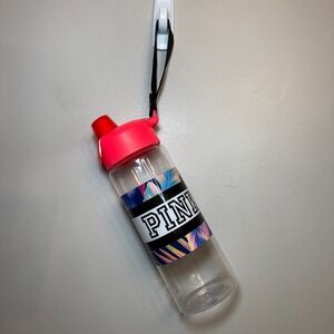 Victoria's Secret PINK Water Bottle Bright Pink Tropical Leaf Logo with Strap